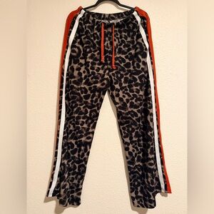 Leopard Print Track Pants with Red Stripes